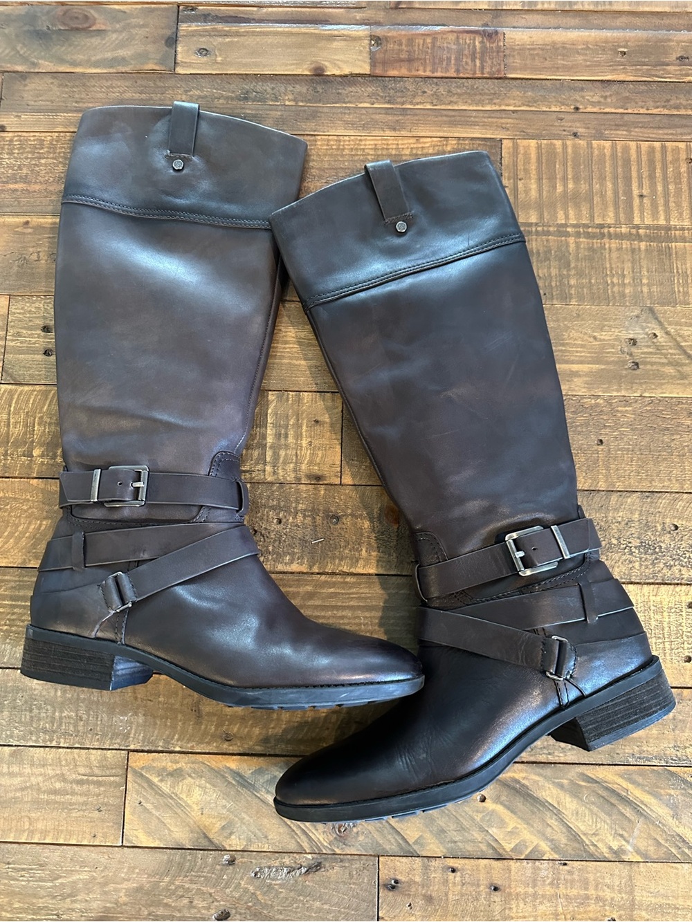Vince Camuto Pazell Dark Brown Leather Tall Riding Boots Size 10